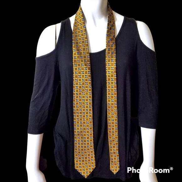 Countess Mara Yellow, Blue, & Black Floral Silk Tie - Picture 1 of 5